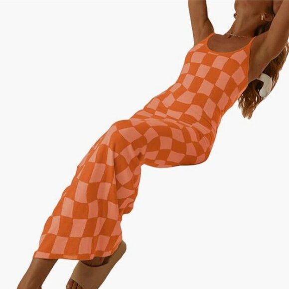 Low Cut Ribbed Knit Long Bodycon Sling Dress - L - Picture 2 of 6